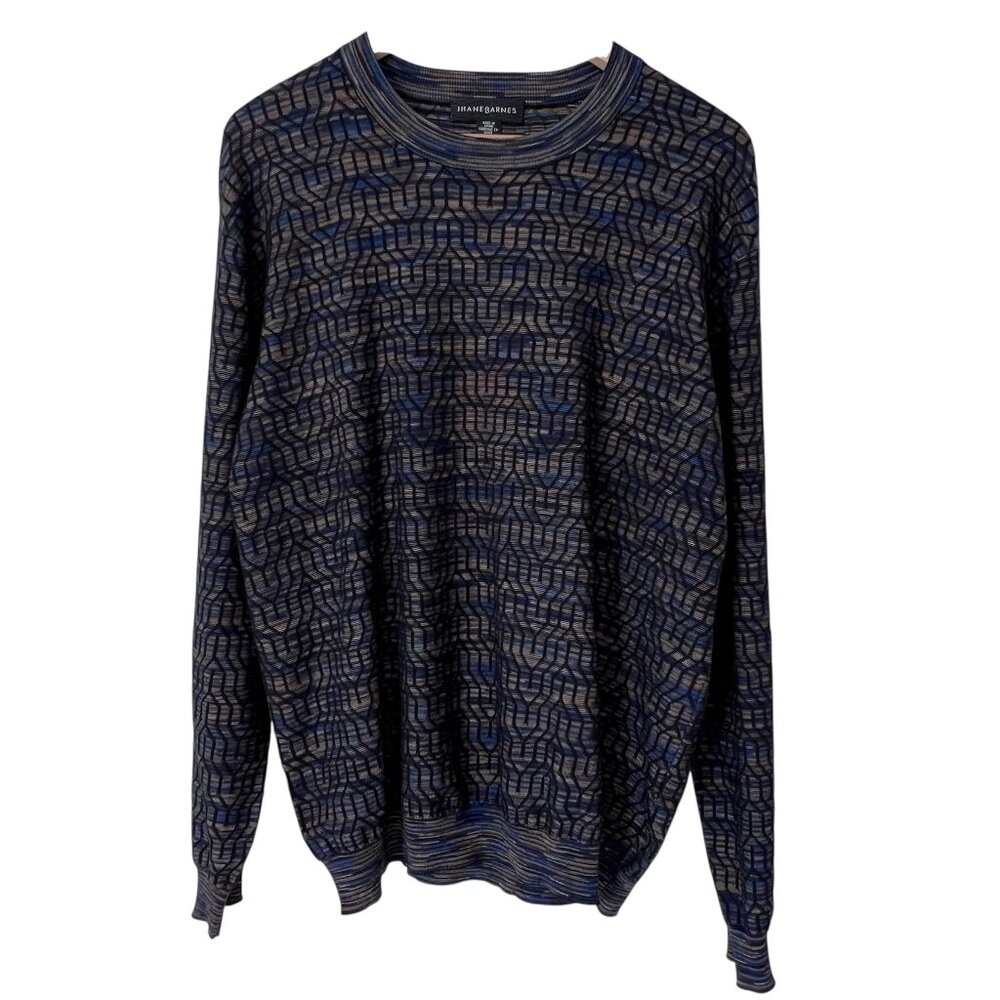 VTG Jhane Barnes 90s Silk Blend Art-to-Wear 3D Knit Crewneck Sweater Blue Grey L